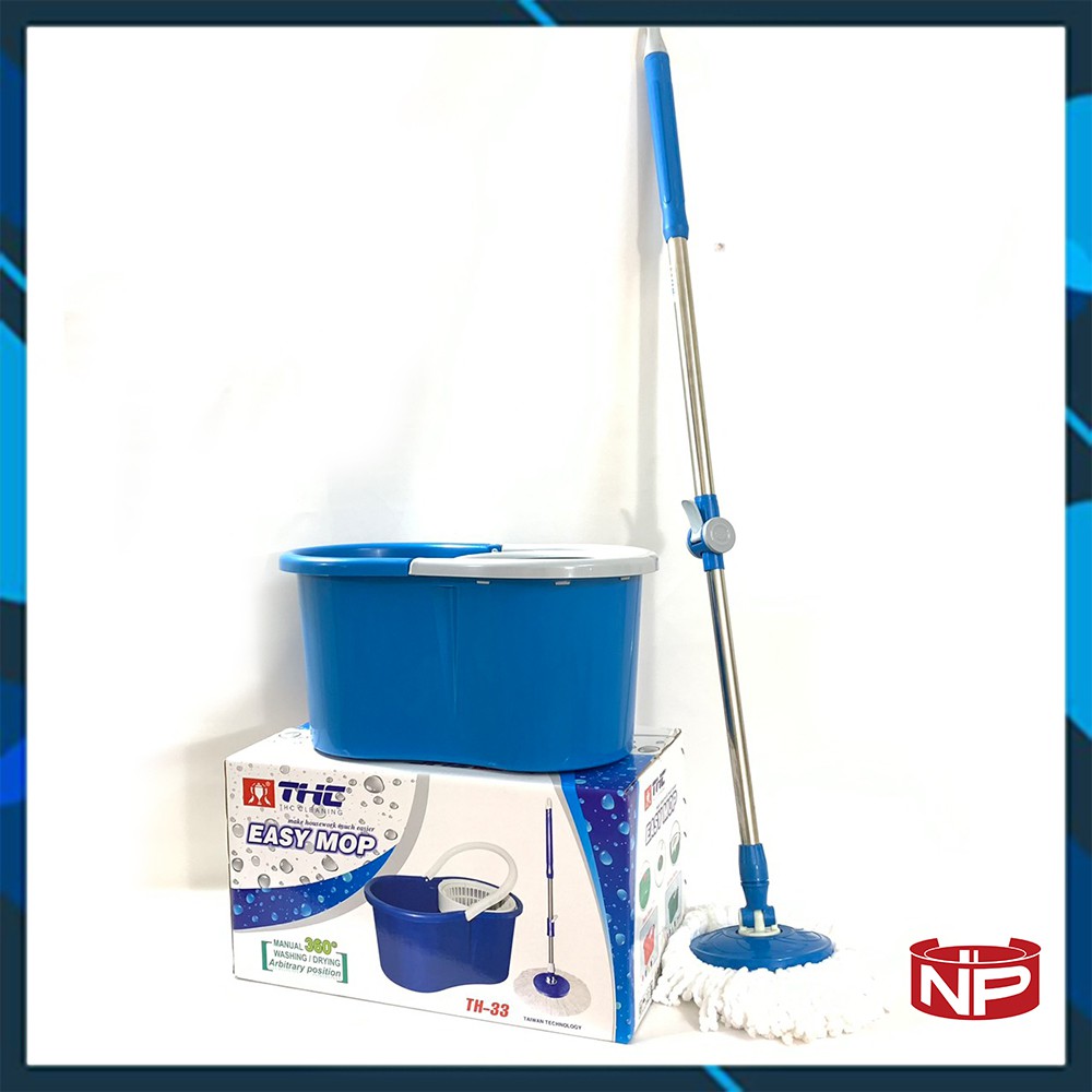 Bộ cây lau nhà thông minh 360 độ tự vắt THC Easy Mop - cây lau inox mâm nhựa