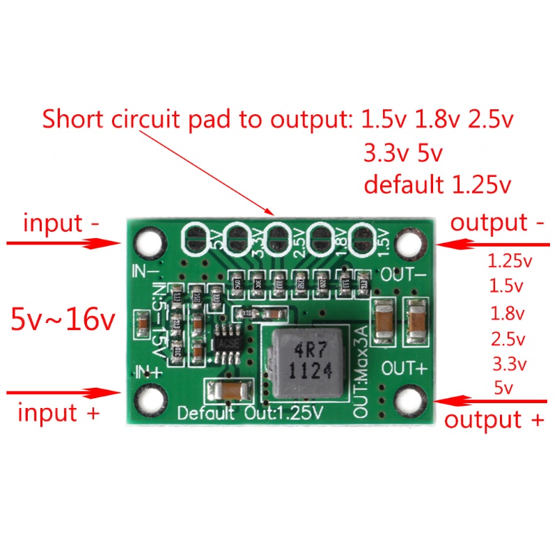 Mạch giảm áp DC 5-16V xuống 1.25V 1.5V 1.8V 2.5V 3.3V 5V 3A