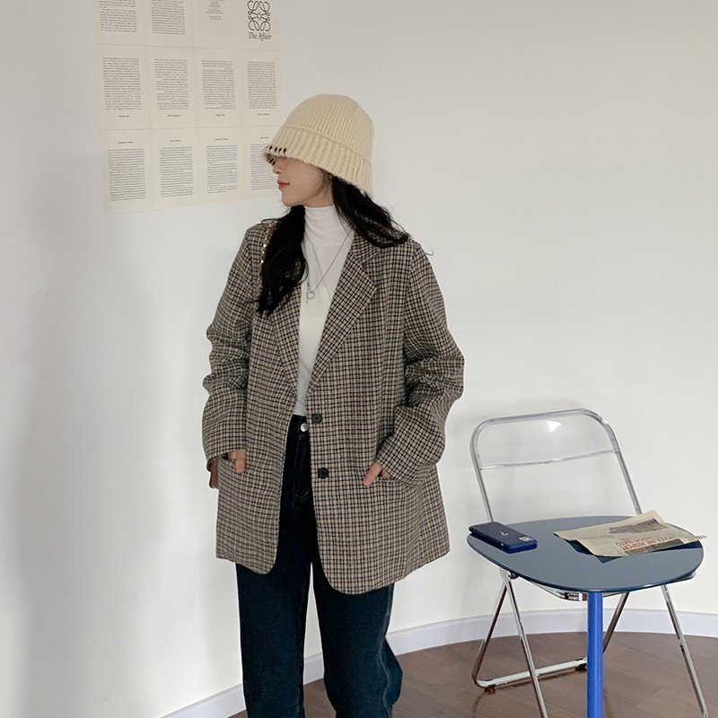 Ảnh thật 3 hình cuối-2W189.Áo blazer kẻ houndstooth thu đông sang chảnh