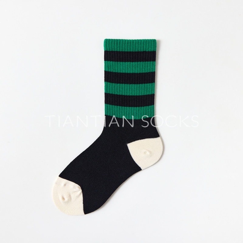 TIAN TIAN T080 Tất vớ nam nữ cổ cao Đôi vớ họa tiết caro màu xanh lá phong cách Hàn Quốc cổ điển thời trang cao cấp cho nữ