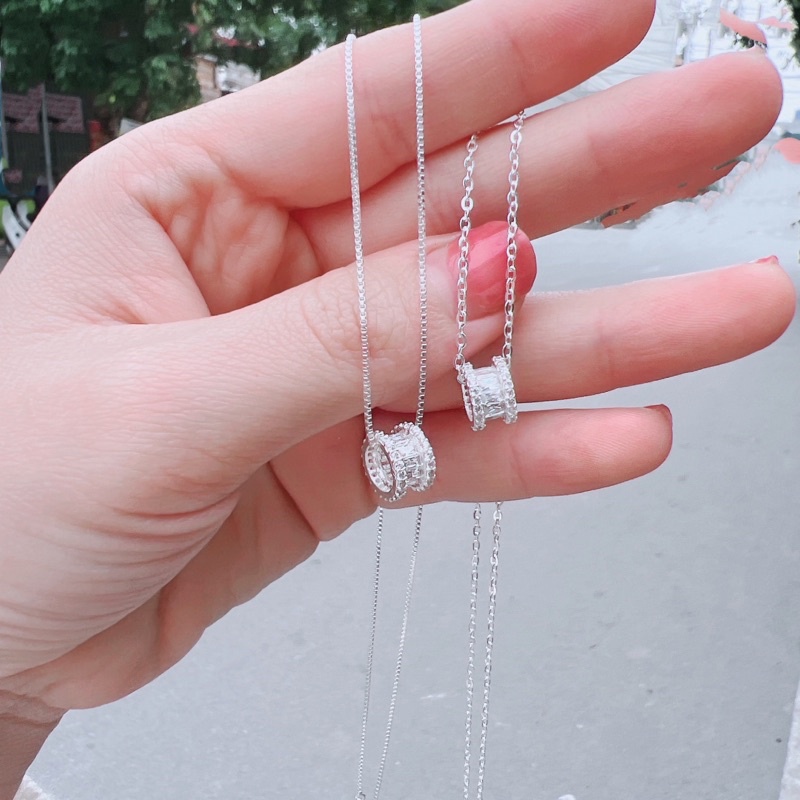 Dây chuyền bạc ý DaLiA Jewelry viên đá pha lê lăn tròn, có lẻ mặt