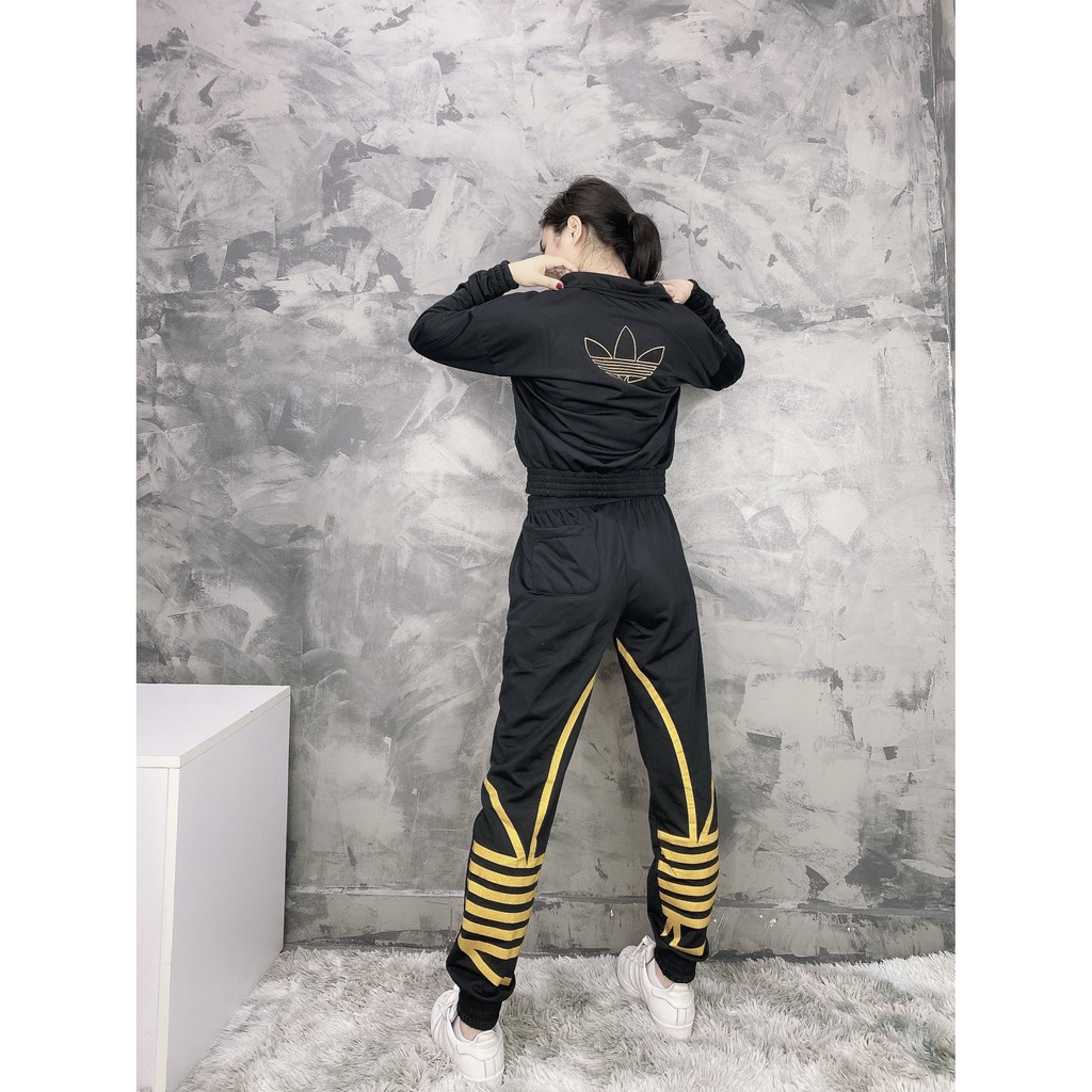 (HÀNG XUẤT XỊN) Bộ das 1783 GOLD OUTLINE TREFOIL TRACKSUIT Made in Cambodia full tag code  SIZE S M L