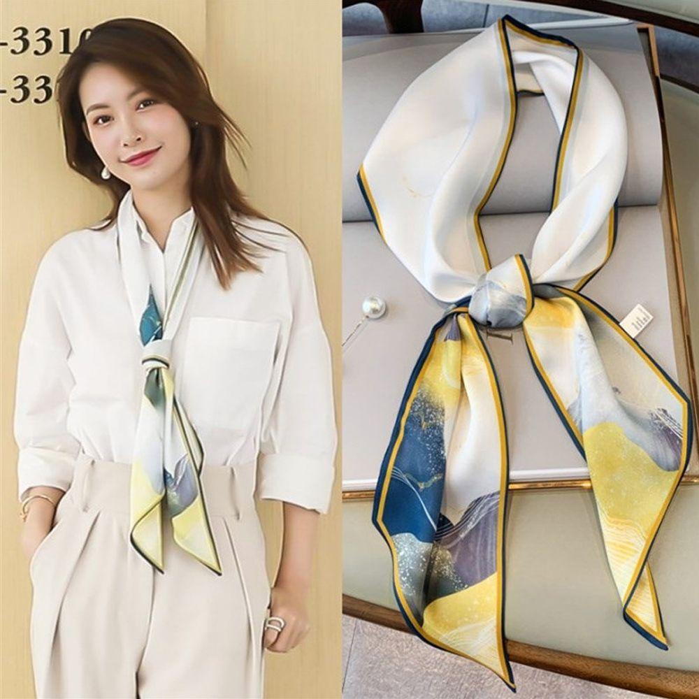 QQMALL Khăn Choàng Lụa Satin In Họa Tiết Tranh Sơn Dầu Cổ Điển Phong Cách Bohemian