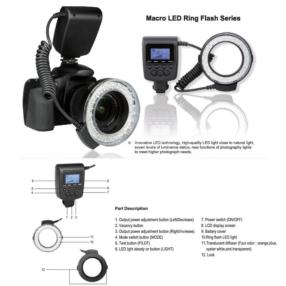 PCER◆ Andoer RF-550D Macro 48 LED Ring Flash Light LCD Display Power Control for Canon Nikon Pentax