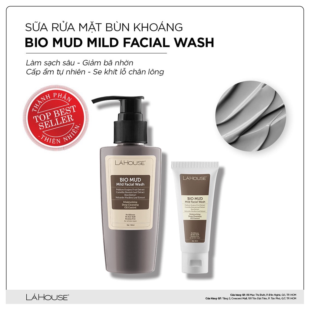 Sữa rửa mặt bùn khoáng bảo vệ da Lá House Bio Mud Mild Facial Wash 50ml/150ml