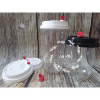 Combo 50 Ly Nhựa Đáy Bầu Nắp Trắng/Đen Nút Tim trà sữa