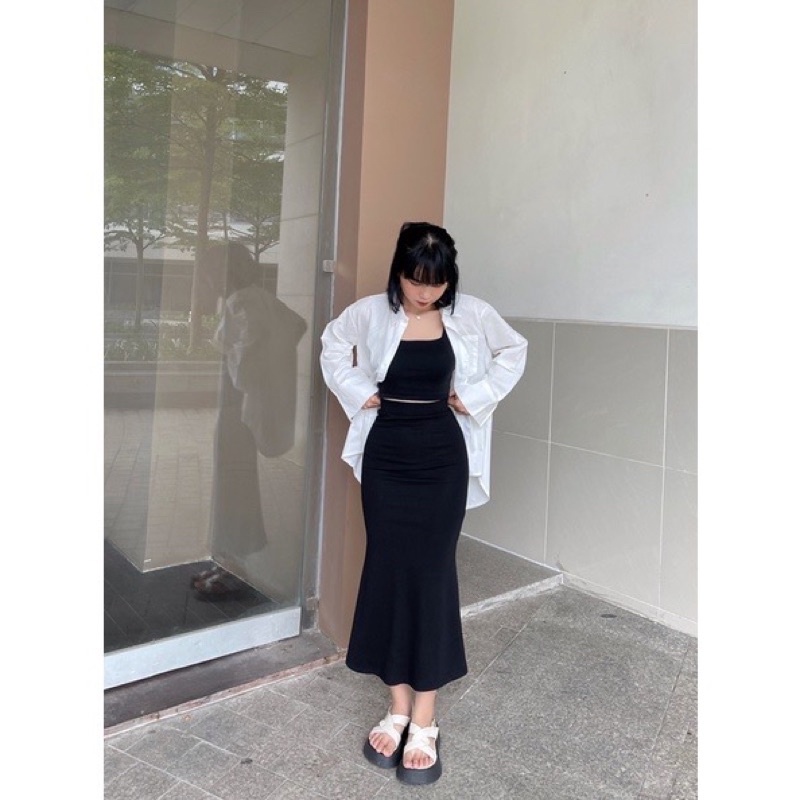 Chân váy đuôi cá dáng dài kiểu loe chất bozip phong cách Ulzzang tôn dáng cực đỉnh