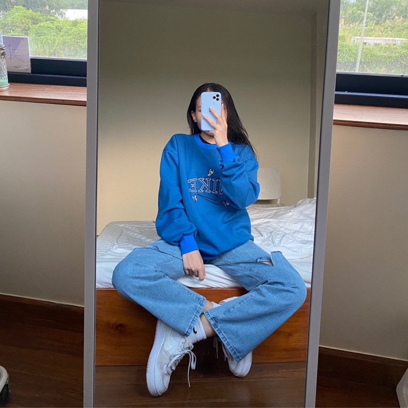 Áo Sweater Thêu logo Xanh Biển