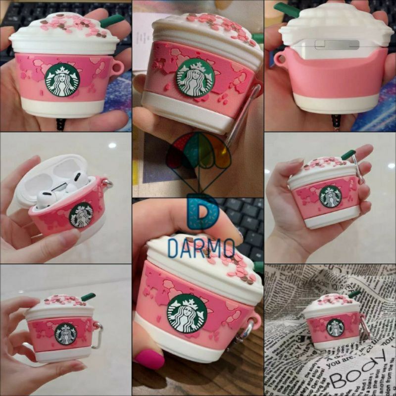 (Order 10 ngày) Case bảo vệ Airpods Pro/1/2 cốc cà phê starbucks frappuccino sakura màu hồng mẫu 2