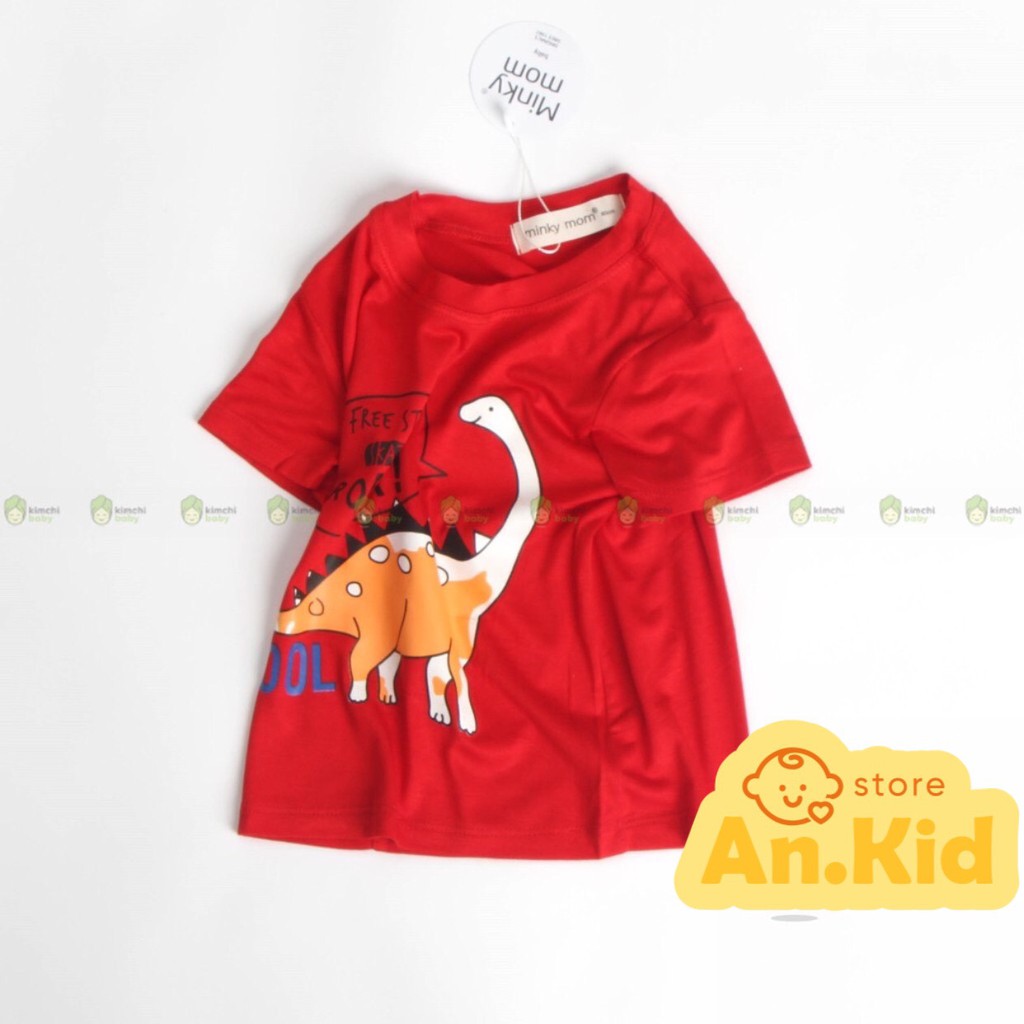 Áo Thun Bé Trai Minky Mom Vải Thun Lạnh Họa Tiết Khủng Long, Áo Thun Trẻ Em Cộc Tay AN.KID