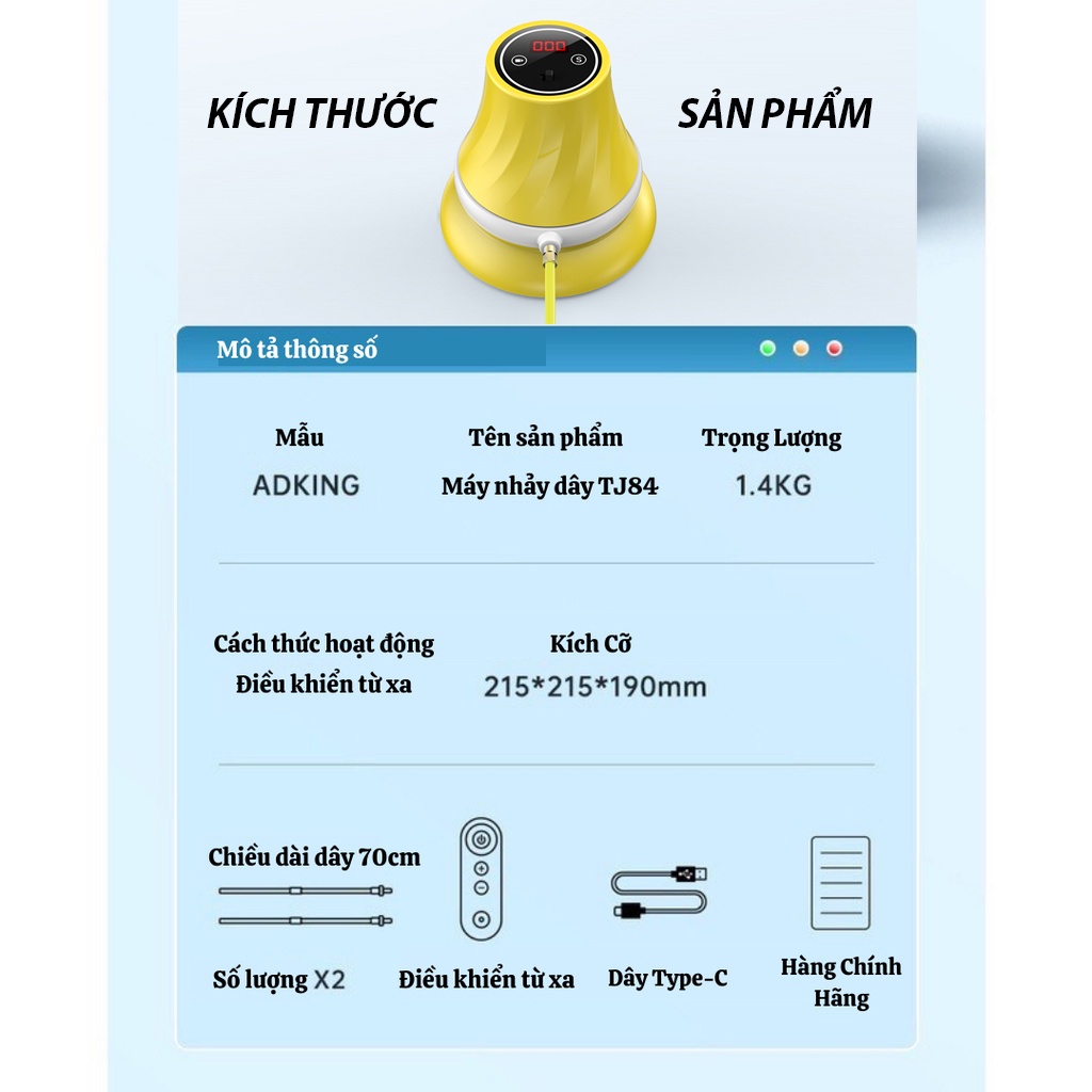 Máy nhảy dây tự động thông minh, Vui chơi và tập thể dục giảm cân, điều khiển từ xa, sạc pin mang đi tiện dụng