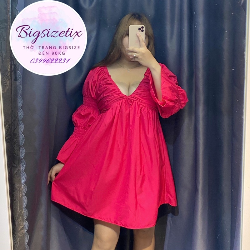 BIGSIZE Đầm tay phồng bigsize 60-90kg hình mẫu chụp thật 100%