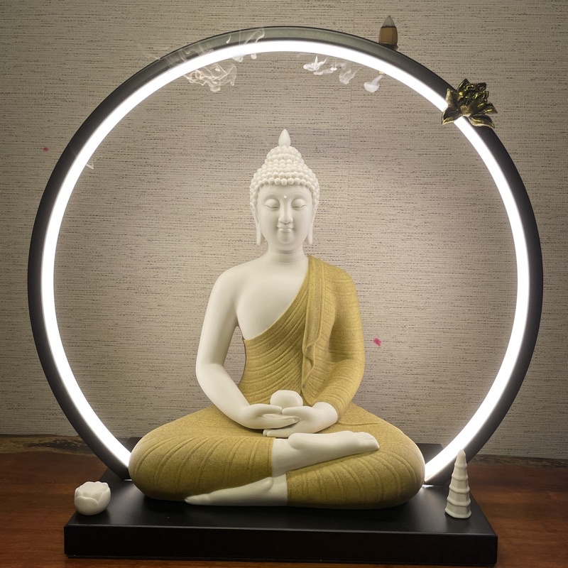 Tôn tượng Phật Thích Ca  gốm tử sa và Đèn Led