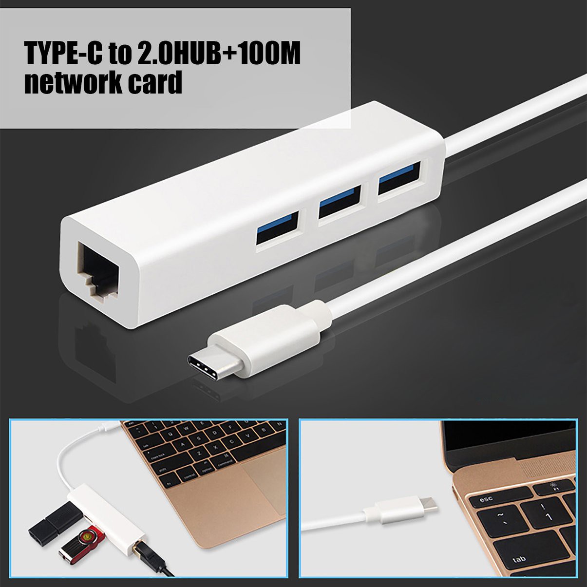 Multiple USB-C USB 3.1 Type-C To USB RJ45 Ethernet Lan Adapter Hub Cable