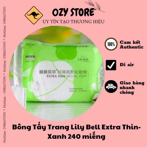 Bông Tẩy Trang Lily Bell Extra Thin- Xanh 240 miếng