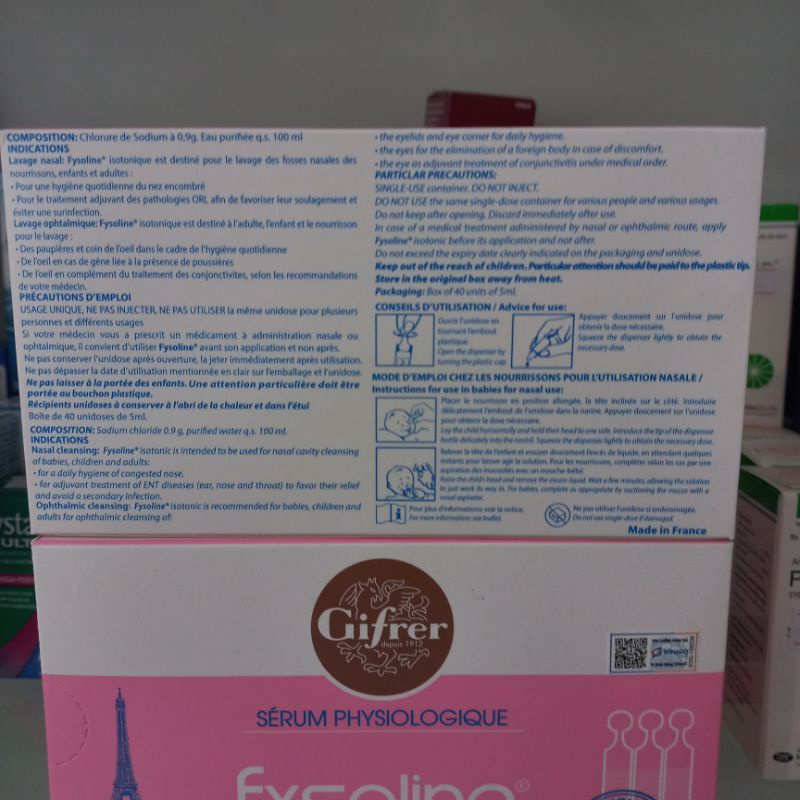 FYSOLINE Nước muối sinh lý Pháp vệ sinh mắt mũi tai cho bé hộp 40 ống