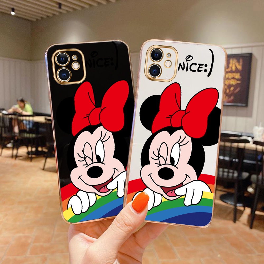 Ốp Điện Thoại Vuông Mềm Mạ Chuột Minnie Hoạt Hình Cho Samsung Galaxy A54 A34 A14 M14 5G Note8 Note9