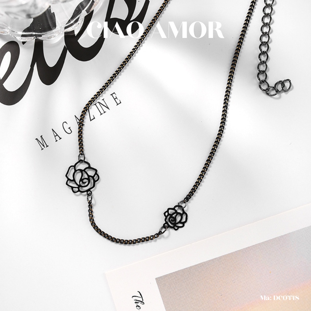 Choker nữ, Dây chuyền, vòng cổ ngắn hoa hồng đen thanh lịch Trang sức Ciao Amor - DC0448