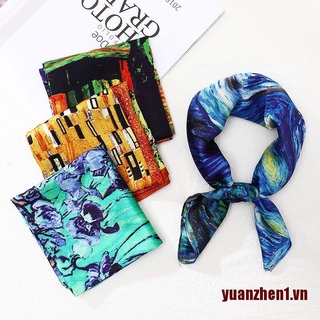 Khăn Choàng Lụa In Tranh Sơn Dầu Van gogh Đầu Vuông Thời Trang Cho Nữ