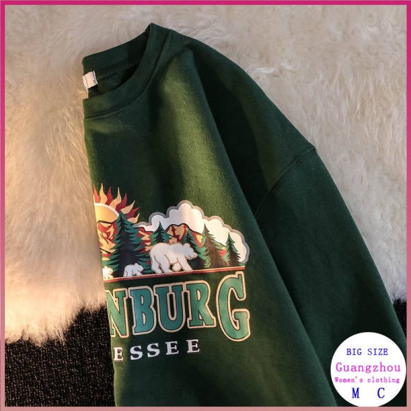 (Áo Sweater Cổ Tròn Màu Xanh Lá Đậm Cổ Tròn Phong Cách Retro Mỹ