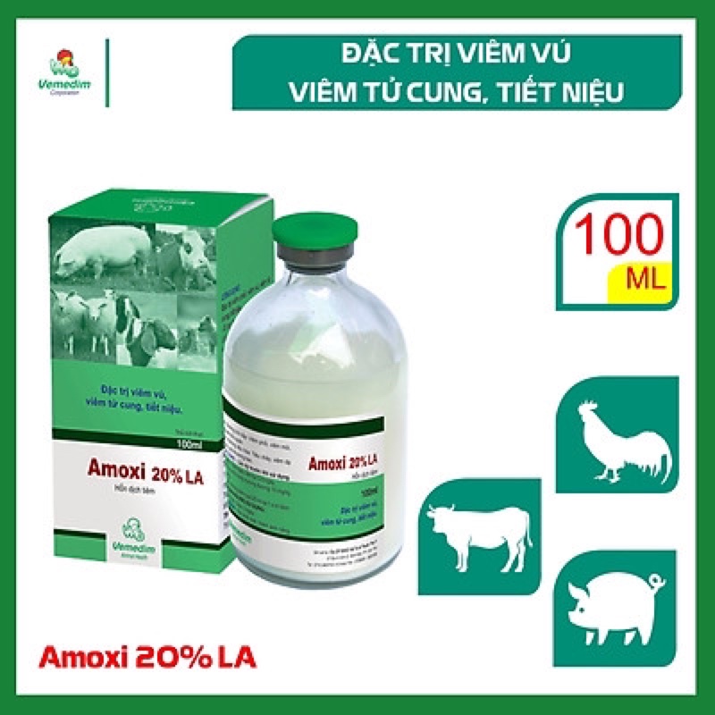 1 lọ AMOXI 20% LA 100ml dùng cho chó mèo trâu bò lợn gà
