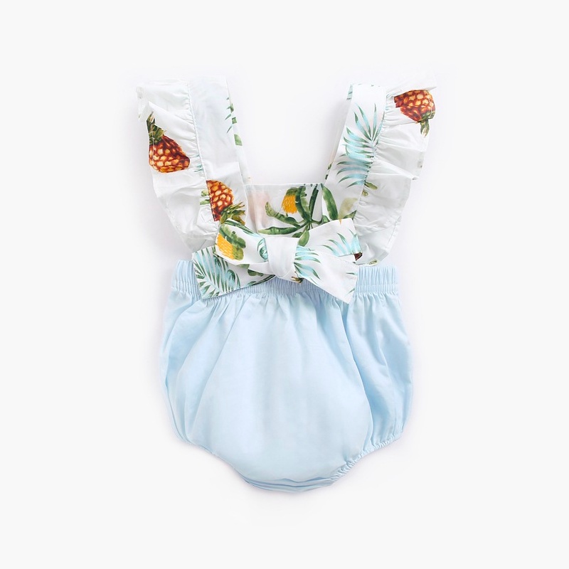 Bộ Áo Liền Quần Bằng Cotton Màu Xanh Dương In Họa Tiết Hoa Xinh Xắn Thời Trang Cho Bé Gái Sơ Sinh 0717
