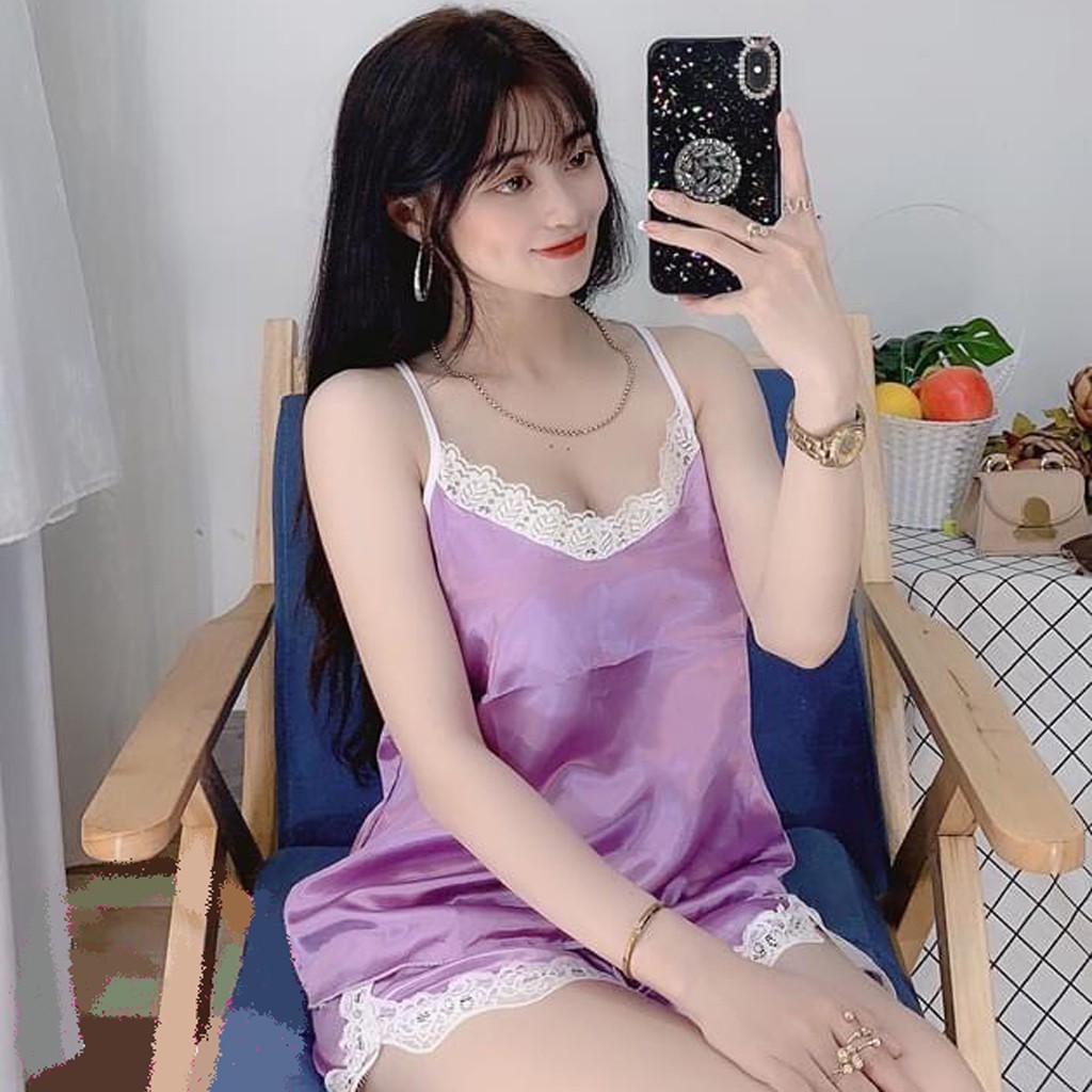 Đồ ngủ sexy ⭐️ FREE SHIP ⭐️ Đồ ngủ lụa hai dây, mịn mịn, quyến rủ DN8