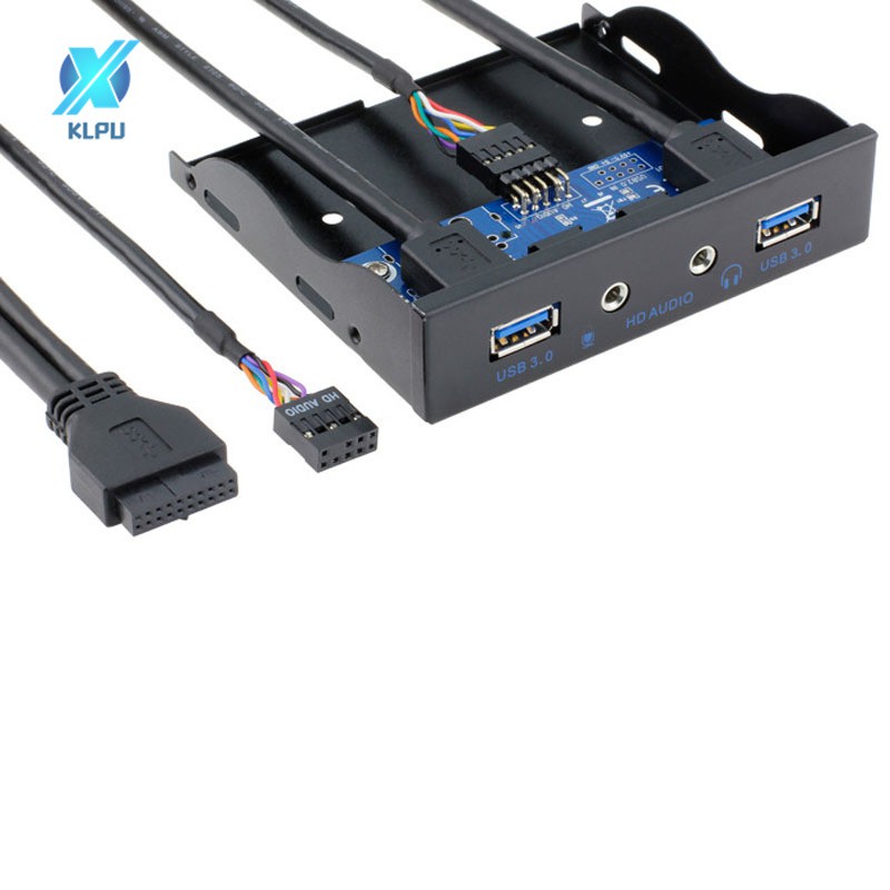 COD# USB 3.0 2-Port 3.5 Inch Metal Front Panel USB Hub with 1 HD Audio Output Port+1 Microphone Input Port #VN