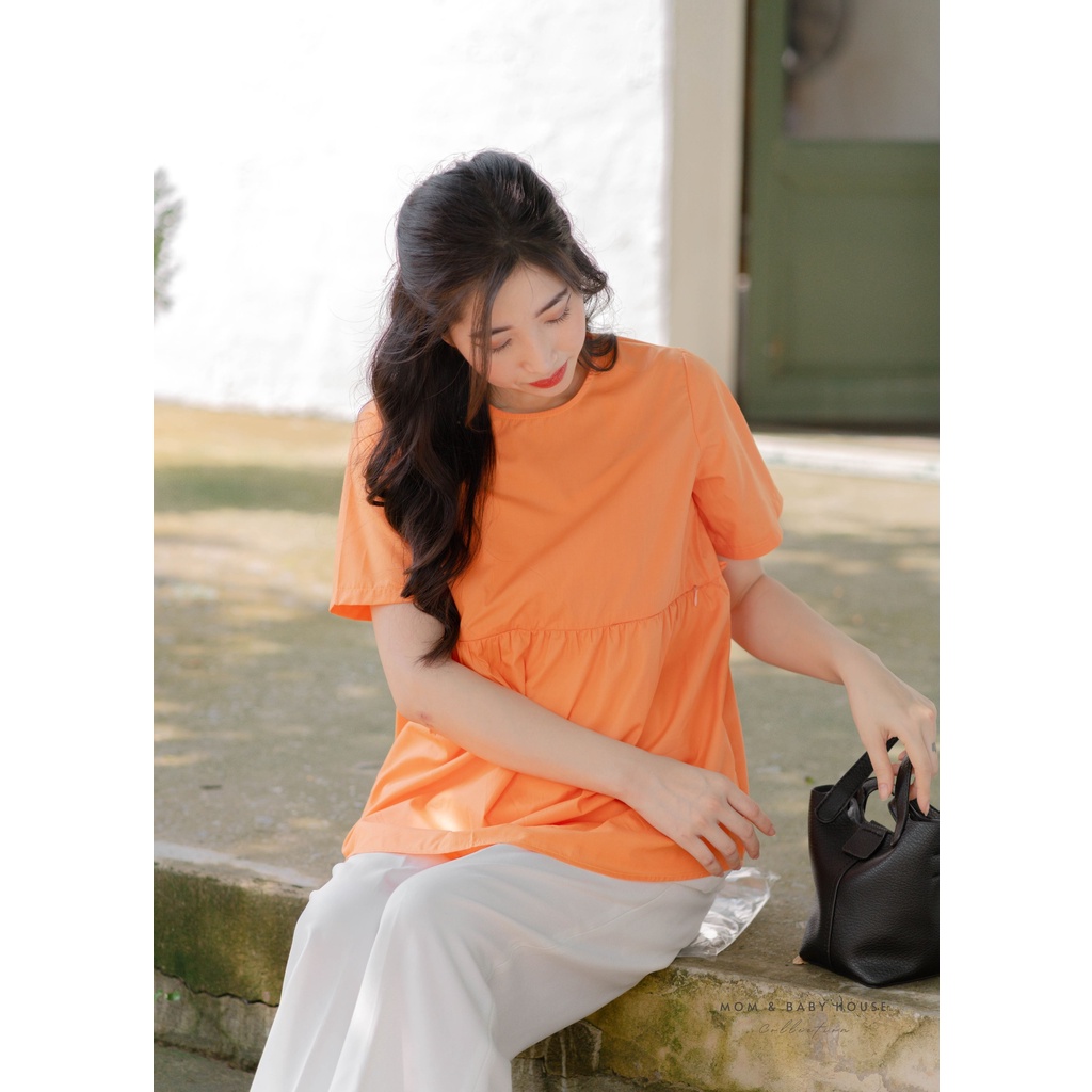 EVERMOM | Áo bầu babydoll có khoá kéo cho bé ti màu cam