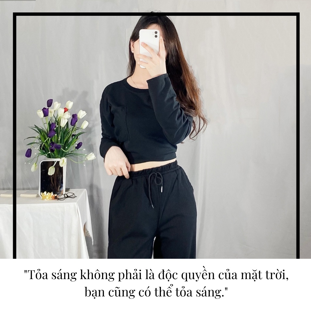 Quần jogger nữ thể thao EMIX (2 màu), unisex, dáng dài, cạp cao, lưng chun, vải nỉ tổ ong, form thụng basic