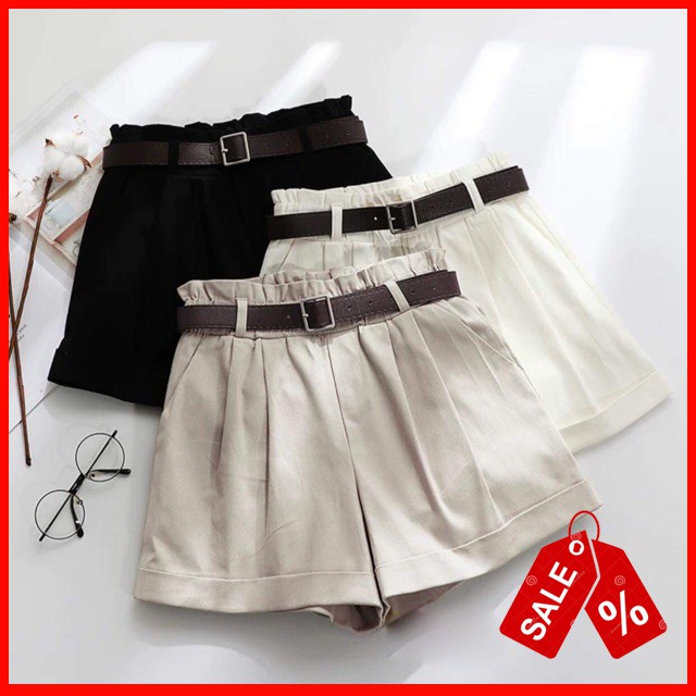 Quần đùi kaki nữ gập gấu (Không thắt lưng) FREE SIZE <52kg - Quần khaki nữ 2 màu Đen và Be