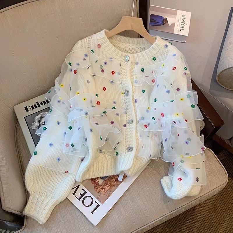 Áo Khoác Cardigan Dệt Kim Phối Lưới Nhiều Màu Sắc Ngọt Ngào Thời Trang Xuân Thu 2022