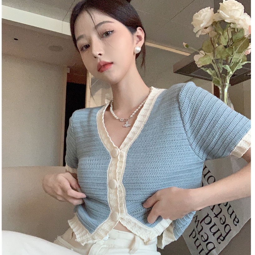 Áo Cardigan Dệt Kim Ngắn Cổ Chữ V Thời Trang Mùa Hè 52919 Cho Nữ
