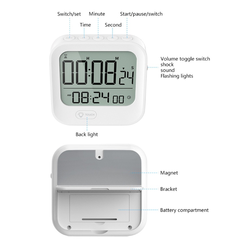 Đồng Hồ Hẹn Giờ Nấu Ăn 12 / 24H Thiết Kế 3 Đơn Giản