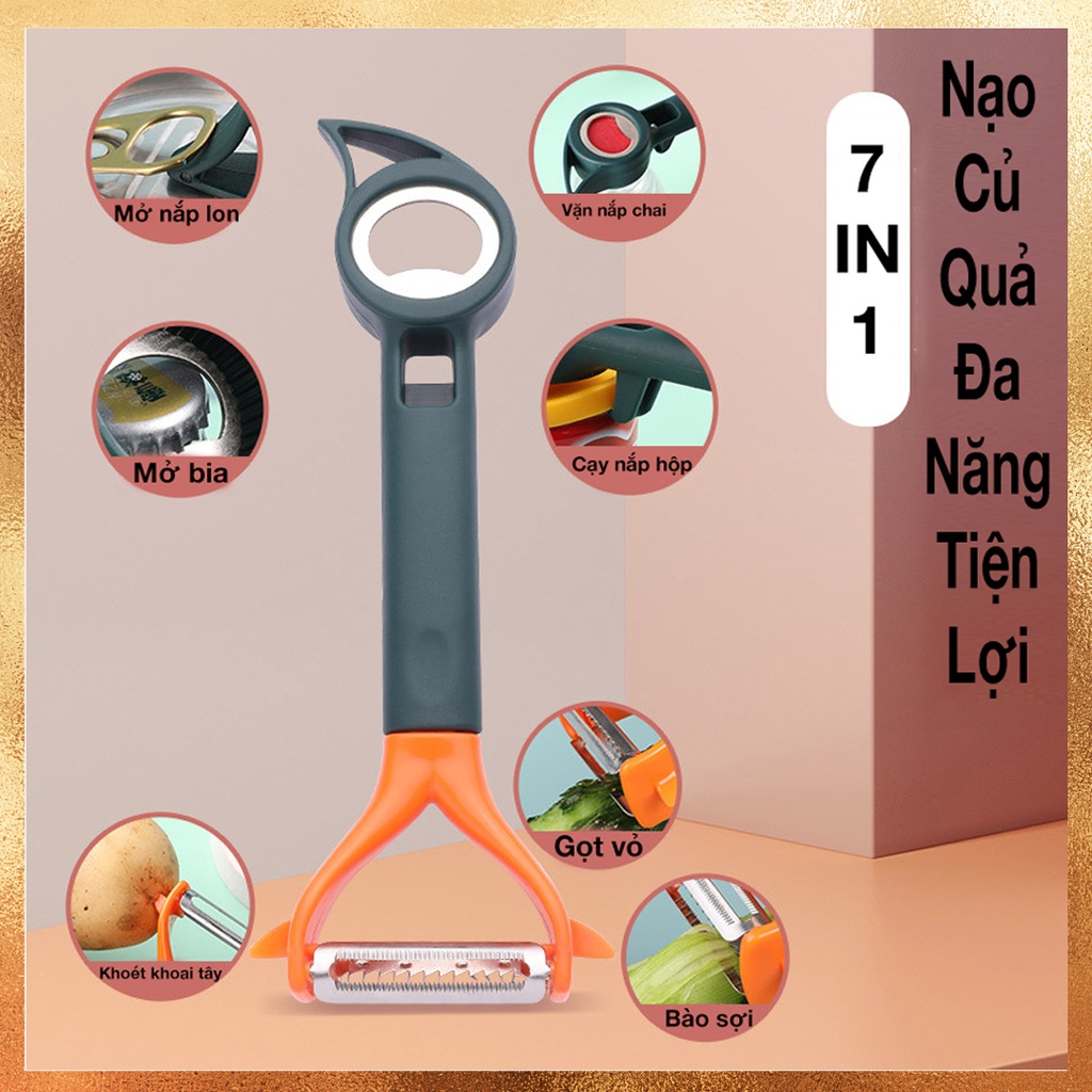 Nạo rau củ quả đa năng 7 trong 1, gọt bào sợi rau củ trái cây, khui bia, mở nắp đa tiện lợi