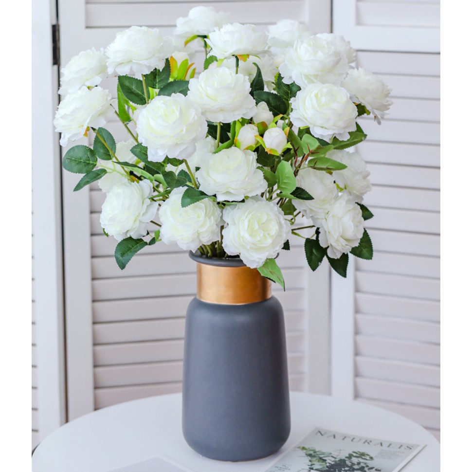 Hoa Mẫu Đơn giả đẹp cành 2 bông 1 nụ FREESHIP Cúc mẫu đơn giả - Hoa giả để bàn đẹp trang trí phòng khách  ML18