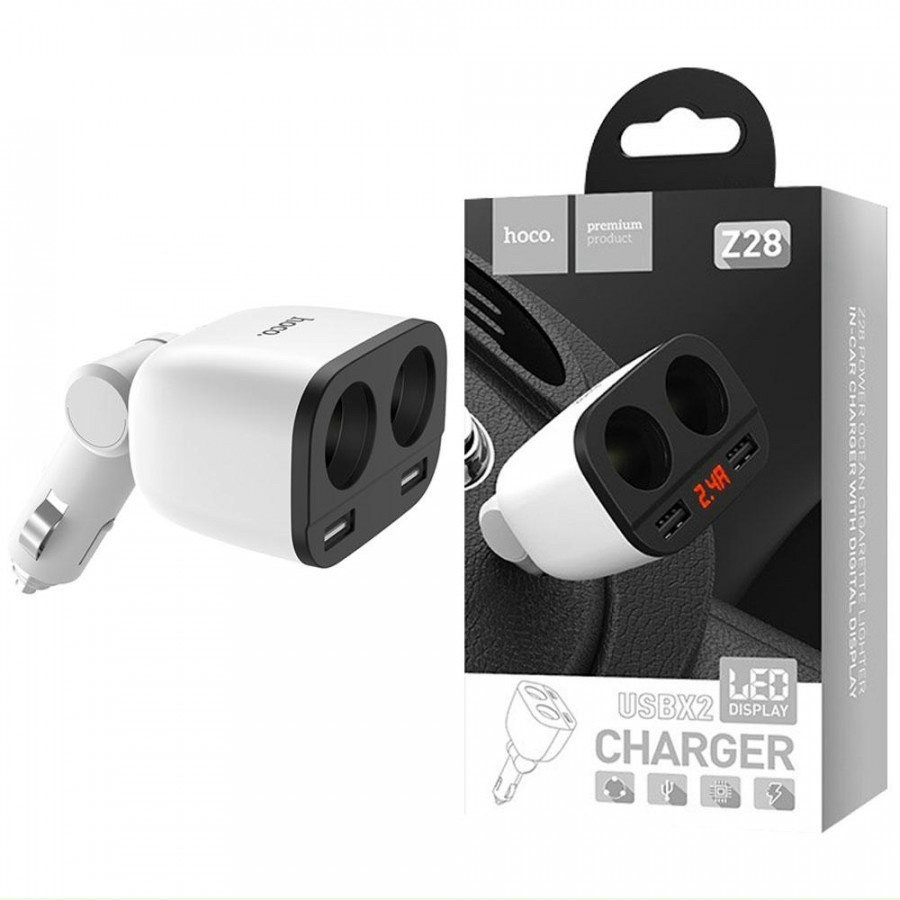 Tẩu Sạc 2 Cổng USB - Màn LCD Báo Áp - Hoco Z28 Tích Hợp Bộ Chia Tẩu Ô Tô Công Suất 80w Hiển Thị Dòng Điện