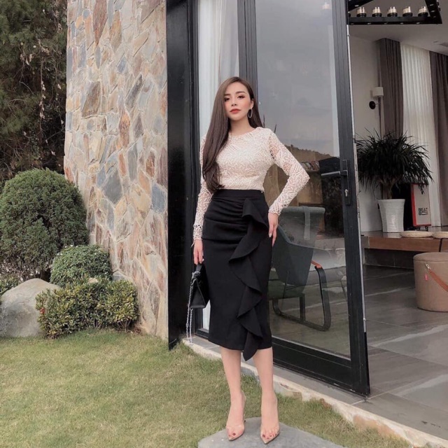 Set áo ren và chân váy ( hàng quảng châu cc)