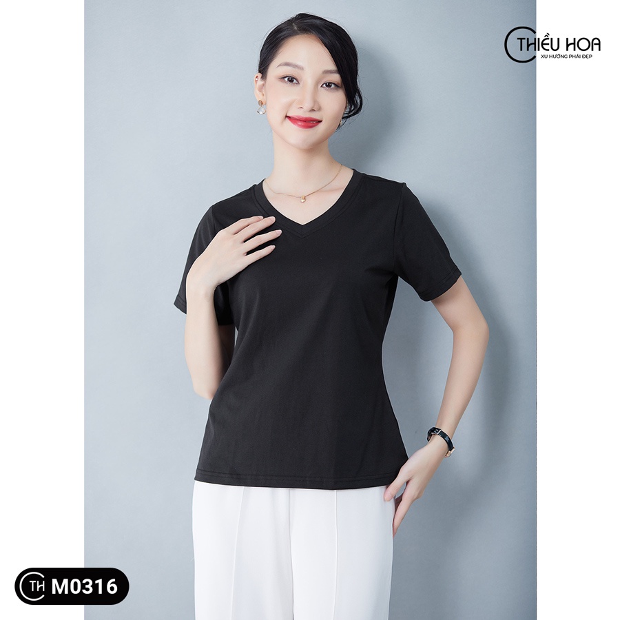 Áo Thun Trơn Cộc Tay Thiều Hoa Màu Sắc Đa Dạng Trang Nhã Chất Cotton Mềm Mịn Thấm Hút Tốt Cho Nữ Trung Niên AN1M0316