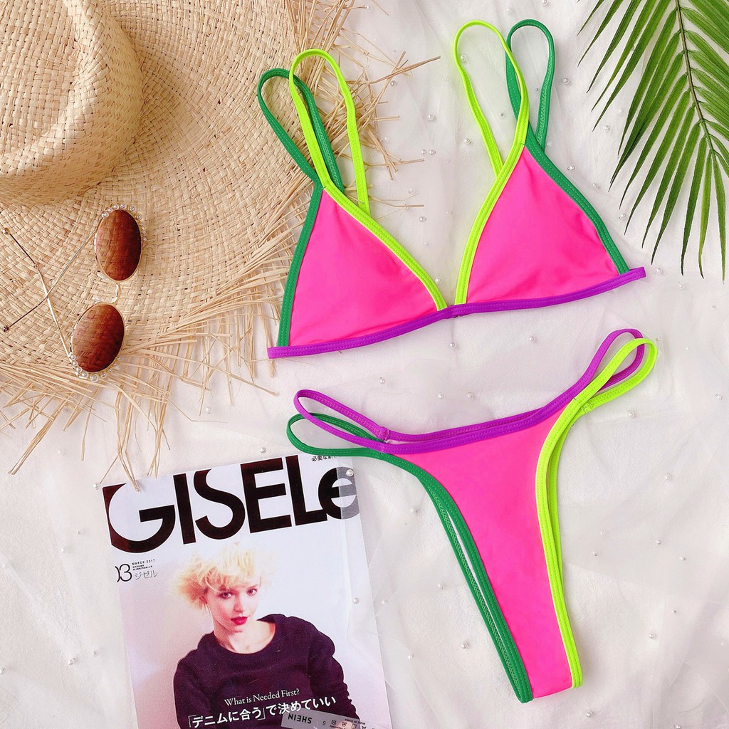 Pure Color Micro Triangle Bikini Set Low Waist Ladies  Beach Swimsuit CS02 | BigBuy360 - bigbuy360.vn