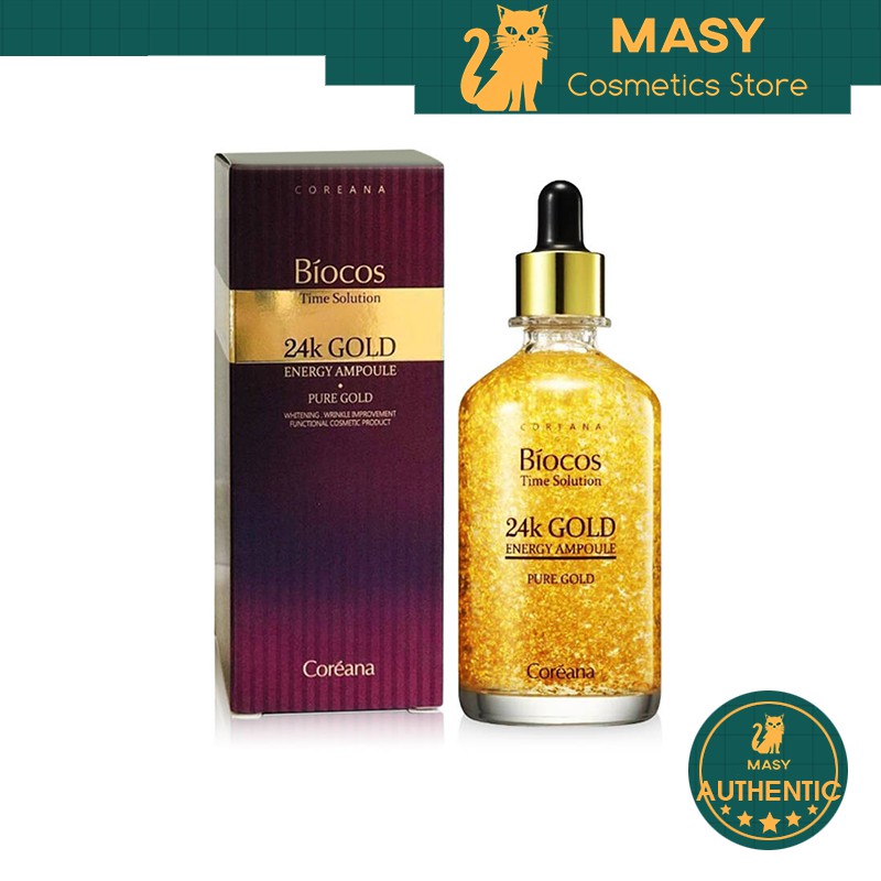 Serum Coréana Bíocos 24K Gold Energy Ampoule Làm Giảm Nhăn, Thâm Nám, Lão Hóa, Tái Tạo Da, Làm Trắng 100ml