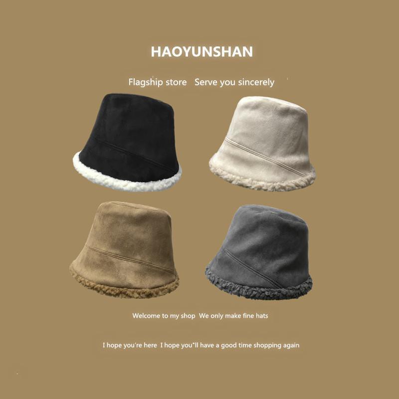 💗Món quà miễn phí💗Japanese wild face-covering suede fisherman hat autumn winter warmth thick plush basin showing face small bucket hat