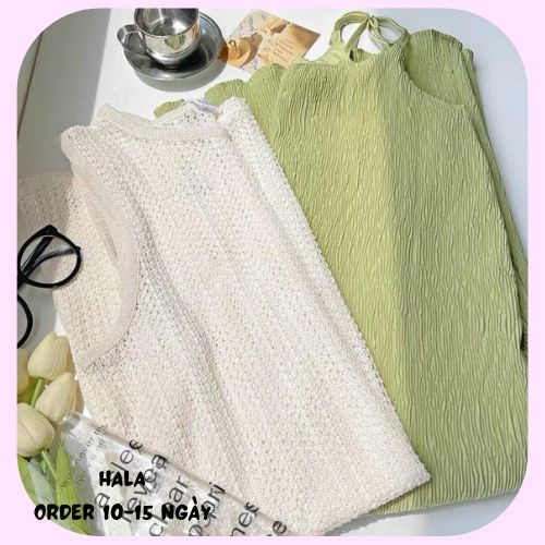 Sét Áo Và Đầm Dáng Rộng Nữ Màu Xanh Bơ Kết Hợp Với Màu Kem Siêu Xinh