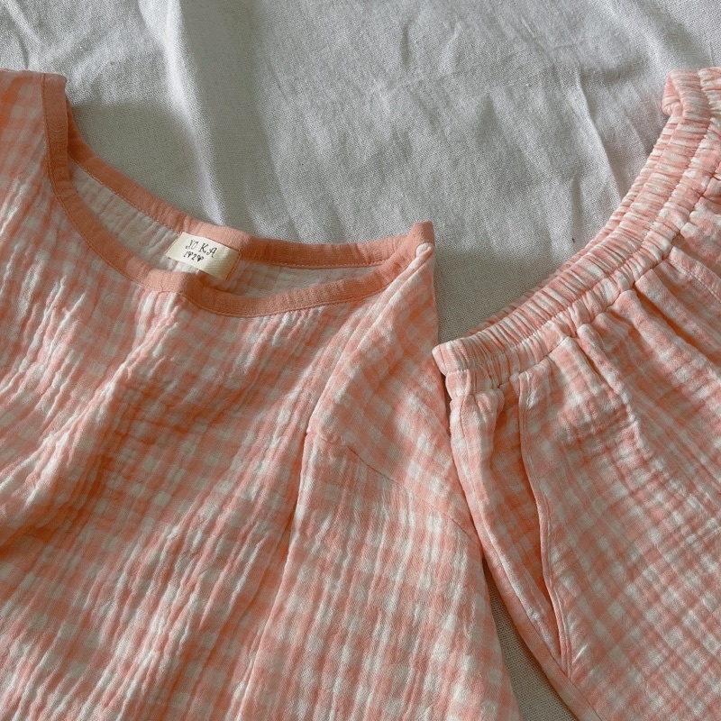 Bộ đùi caro muslin hồng cao cấp( có màu mới)