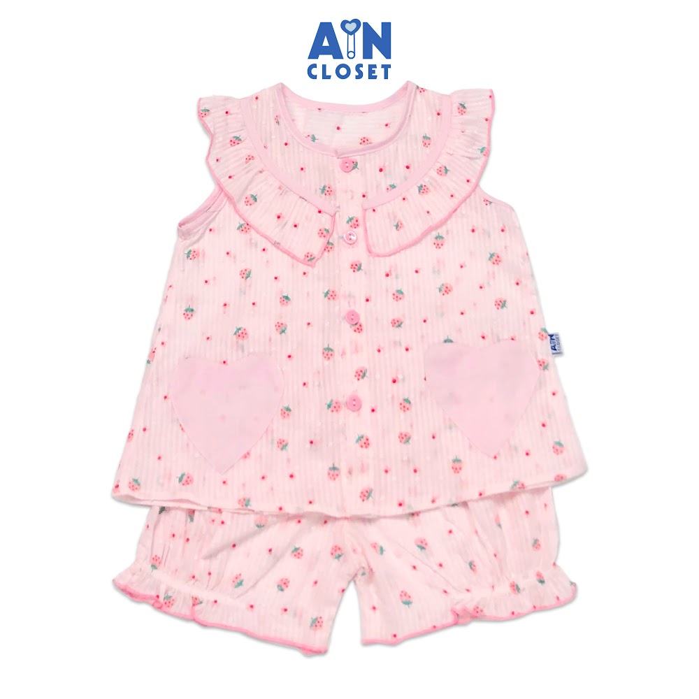 Bộ quần áo ngắn bé gái họa tiết Dâu hạt - AICDBGBRC5PE - AIN Closet