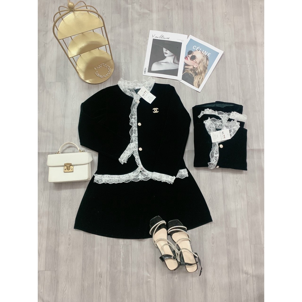 Sét váy nhung ren sang chảnh-10C5T