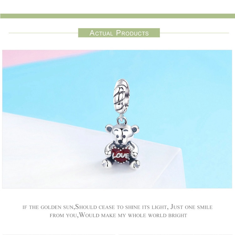 Hạt phụ kiện Bamoer bạc 925 hình con gấu xinh xắn dễ thương