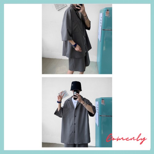 SET Blazer Quần Short nam phong cách Hàn Quốc, Tay lỡ Form Dáng Rộng Mùa Hè Thu 2021-Unisex Loại 1- Blazer Quần Short MS | BigBuy360 - bigbuy360.vn