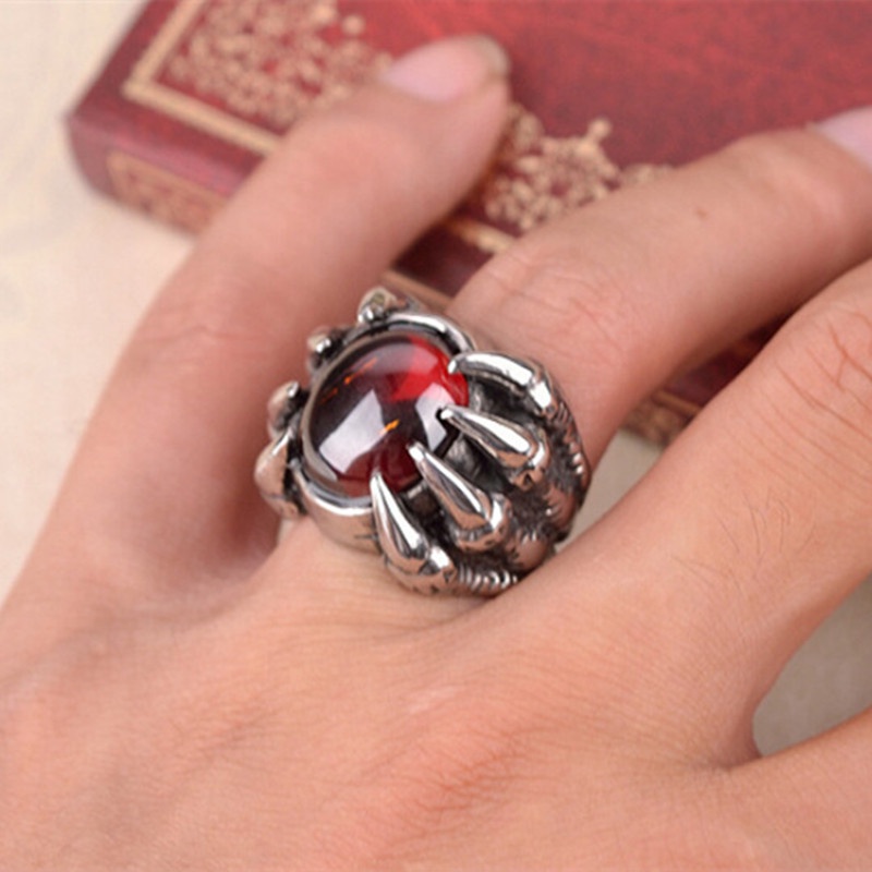 Nhẫn đính đá đỏ phong cách hip hop thời trang Hàn Quốc cho nam và nữ