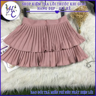 Chân váy xếp ly 2 tầng vải tuyết mưa có quần trong thời trang.